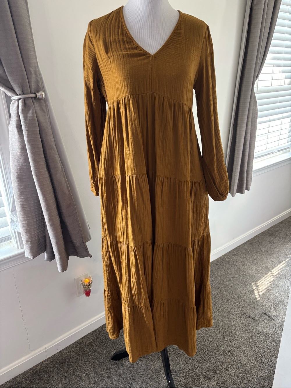 Target Women's Tiered V-Neck Maxi Dress in Mustard Brown